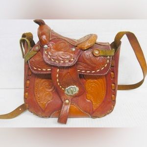 Authentic Vintage 1970’s Hand Tooled Leather Horse Saddle Purse